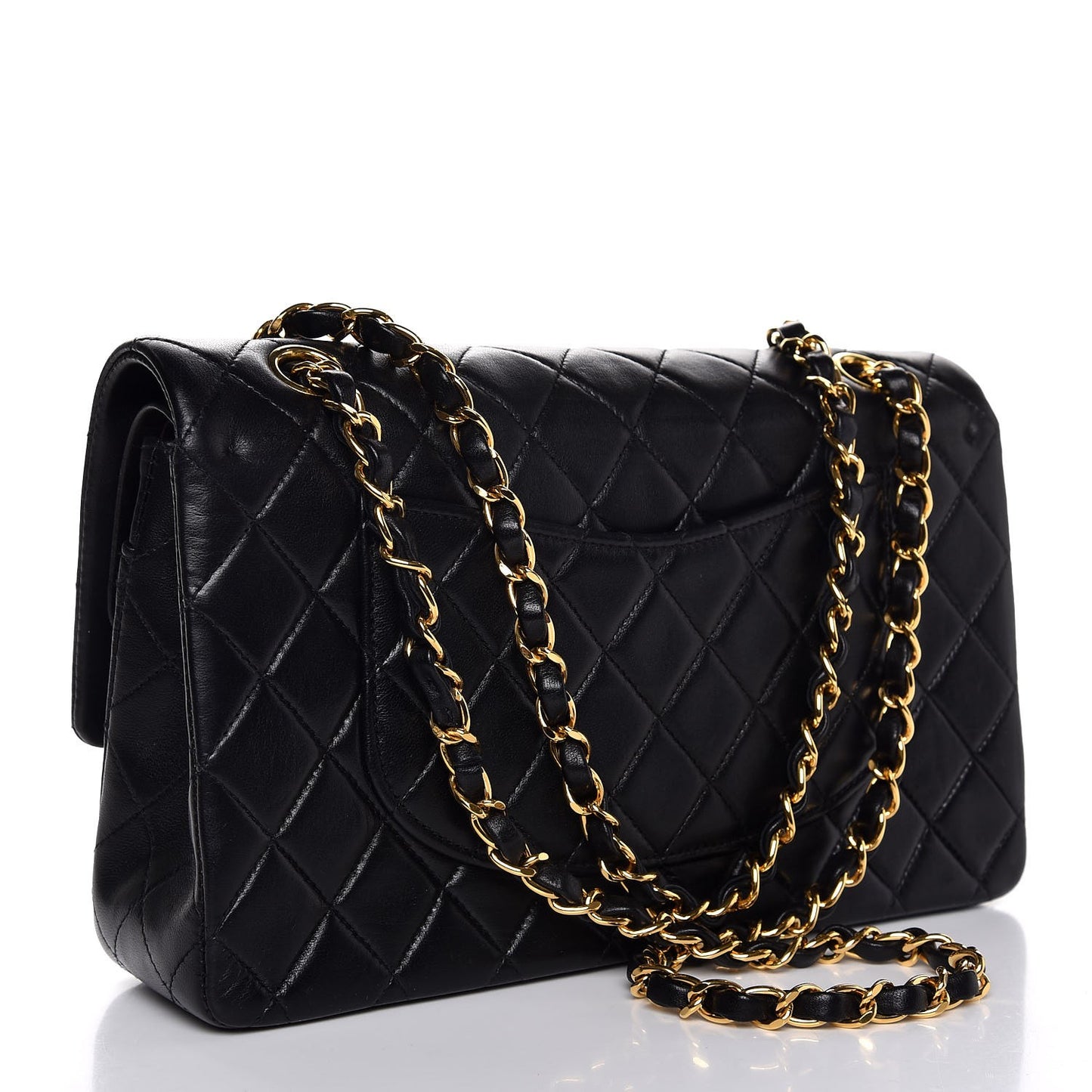 Lambskin Quilted Medium Double Flap Black