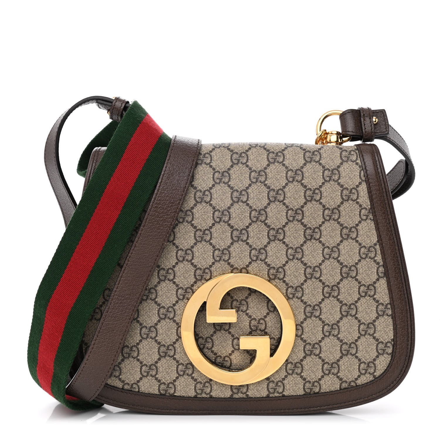 Gucci GG Supreme Monogram Textured Dollar Calfskin Web Medium Blondie Shoulder Flap Bag Beige Ebony New Acero 1 of 11
