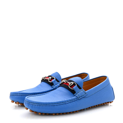 Gucci Calfskin Web Mens Horsebit Driver Loafers 8 Blue 4 of 10