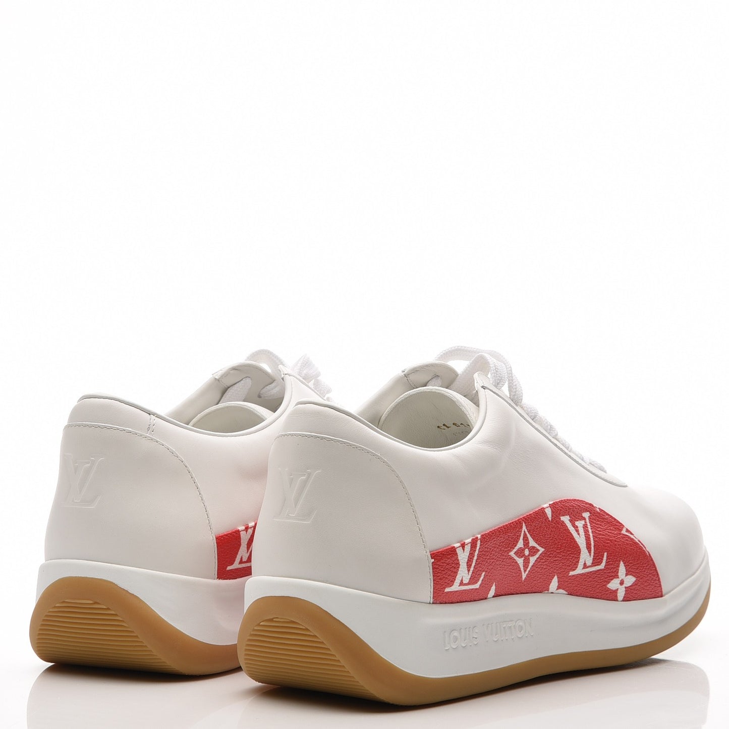 X SUPREME Calfskin Monogram Sneakers 9 White Red