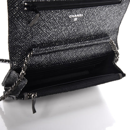 Chanel Glitter Calfskin Quilted Wallet on Chain WOC Black Silver 5 of 9