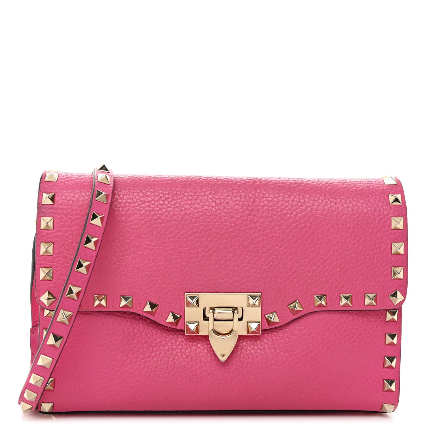 Valentino Garavani Pebbled Calfskin Medium Rockstud Flip Lock Crossbody Bag Pink Orchid 1 of 12