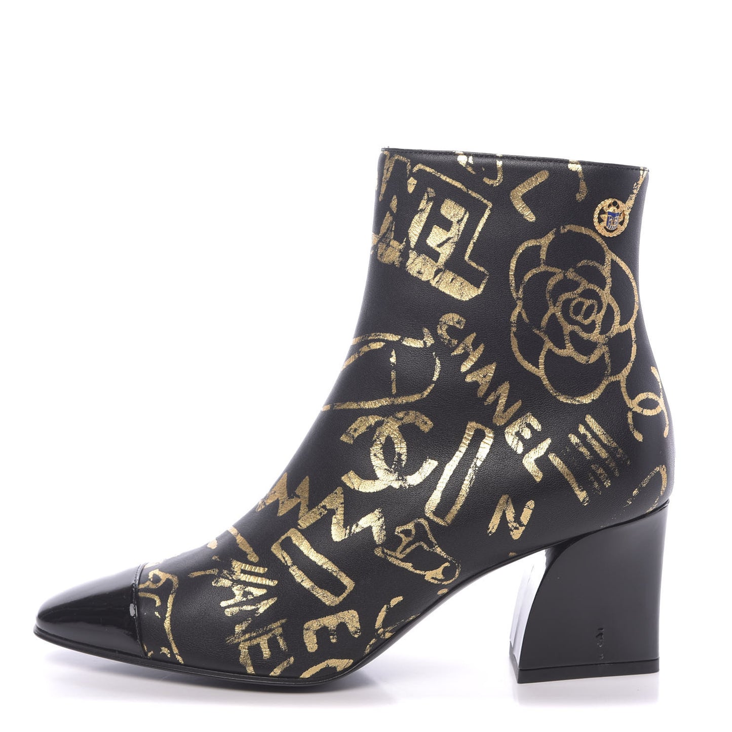 Calfskin Graffiti Short Boots 38 Black Gold