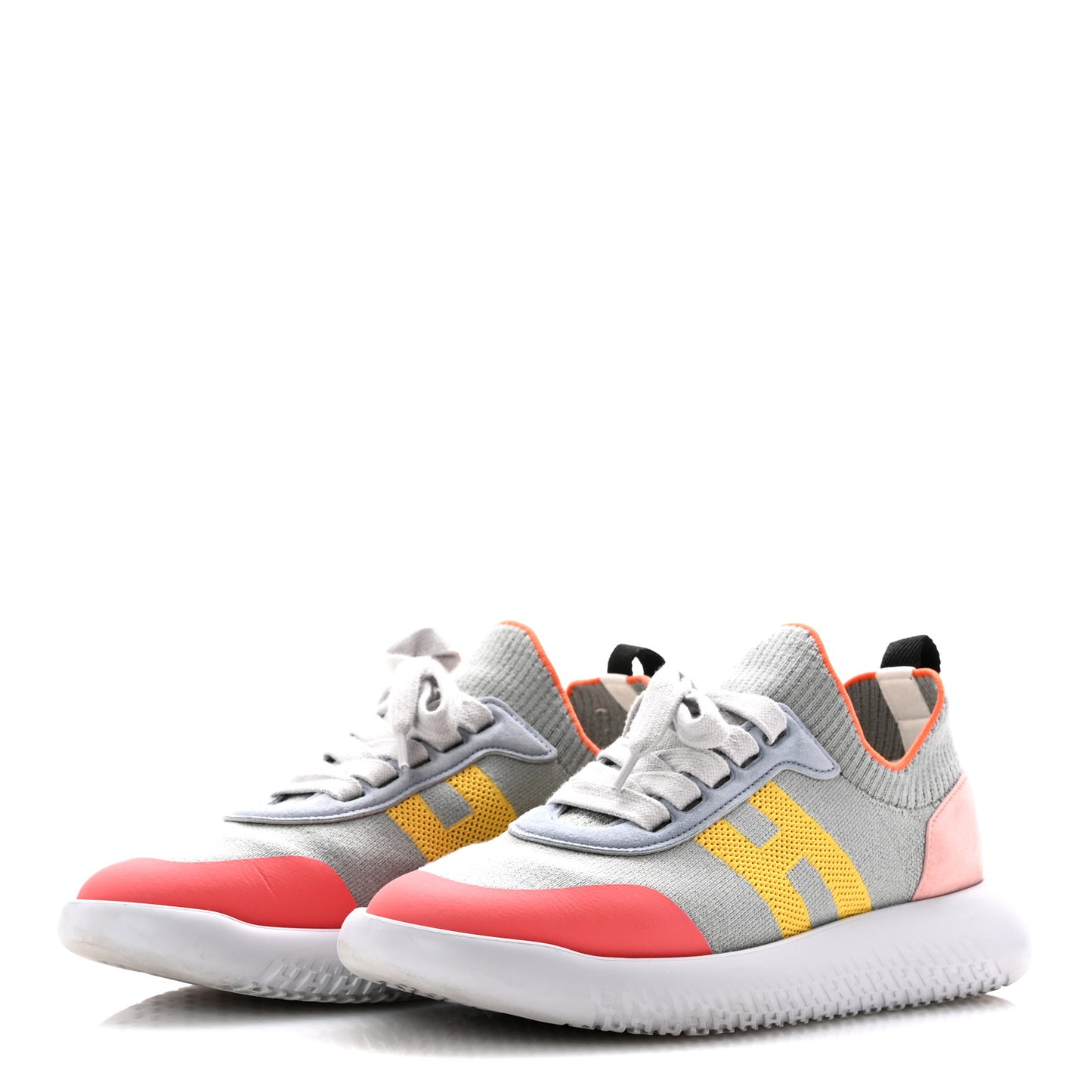 Knit Suede Goatskin Womens Crew Sneakers 36.5 Multicolor Gris Orange