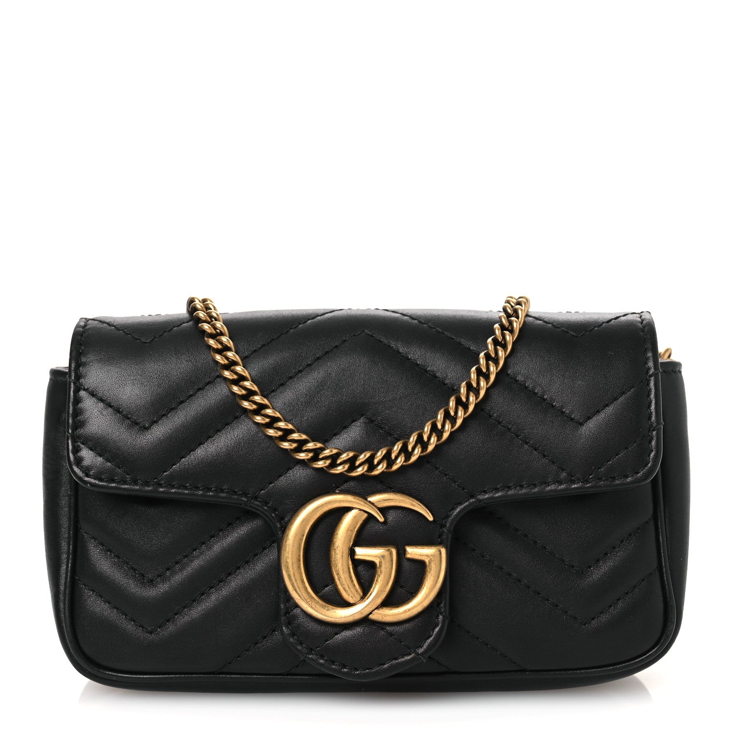 Gucci Calfskin Matelasse Super Mini GG Marmont Shoulder Bag Black 1 of 14