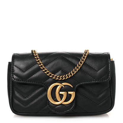Gucci Calfskin Matelasse Super Mini GG Marmont Shoulder Bag Black 1 of 14