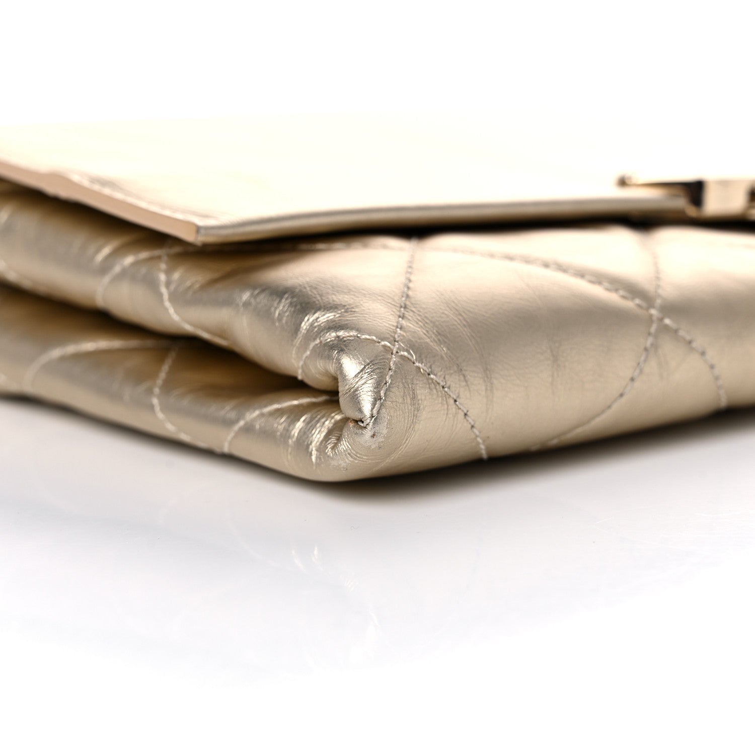 Chanel Metallalized Calfskin Quilted Retro Label Clutch Light Gold 7 of 14