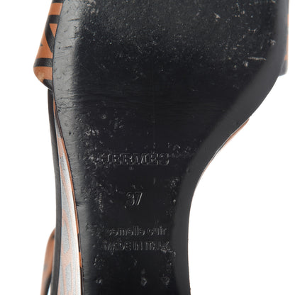 Hermes Calfskin Printed Acapulco Wedge Sandals 37 Black Naturel 9 of 11