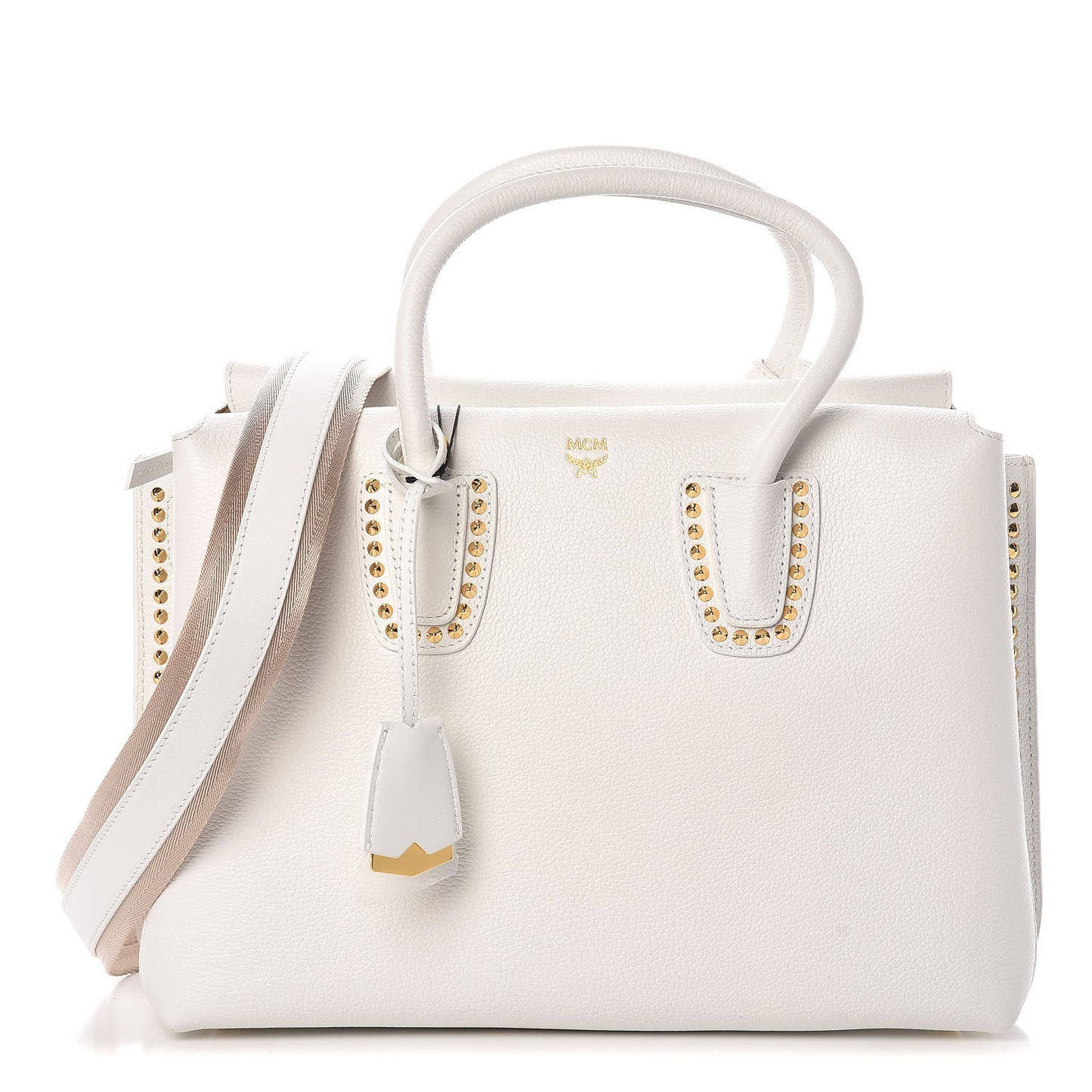 Grained Calfskin Studded Medium Milla Tote White