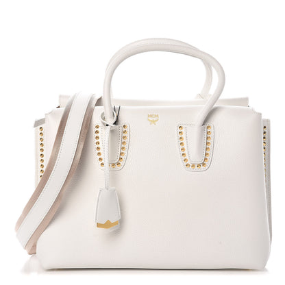 MCM Grained Calfskin Studded Medium Milla Tote White 1 of 9
