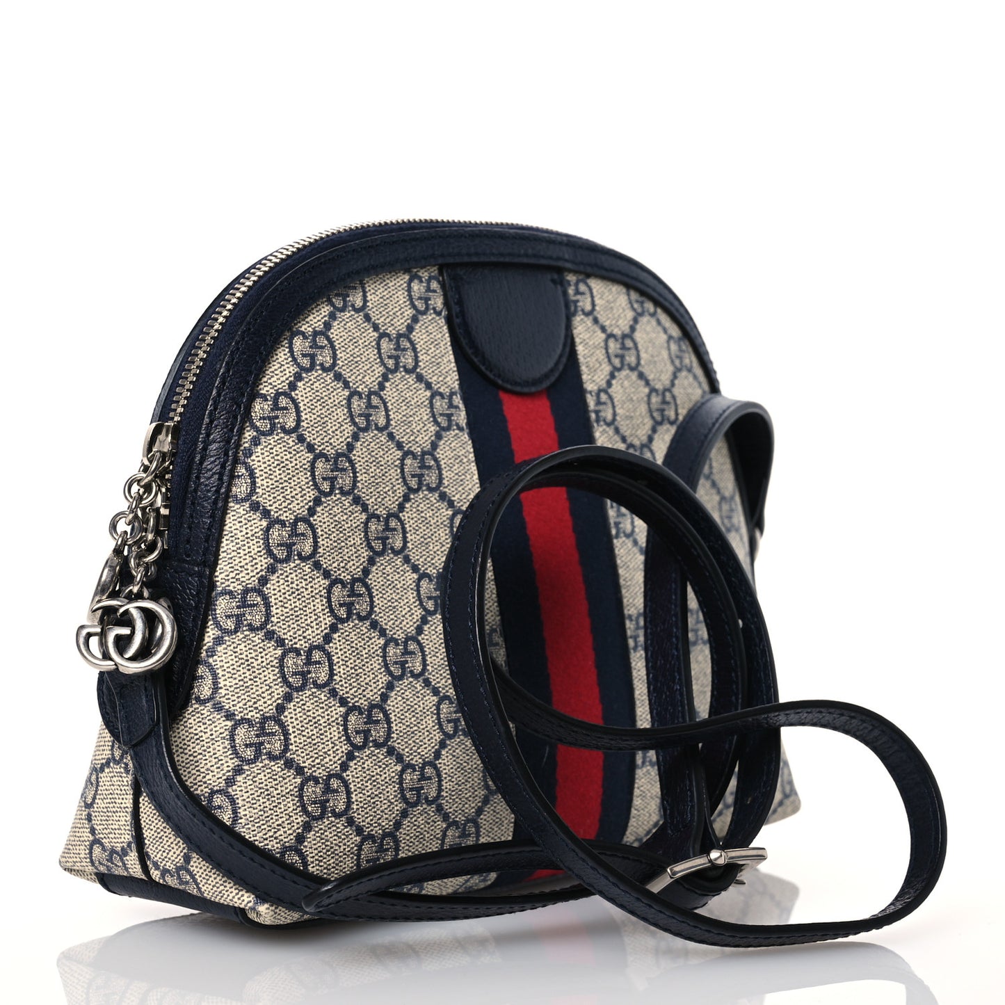 GG Supreme Monogram Textured Dollar Calfskin Web Small Ophidia Dome Shoulder Bag Beige Blue