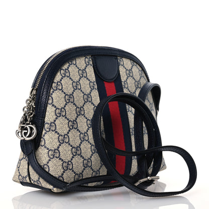 Gucci GG Supreme Monogram Textured Dollar Calfskin Web Small Ophidia Dome Shoulder Bag Beige Blue 3 of 14