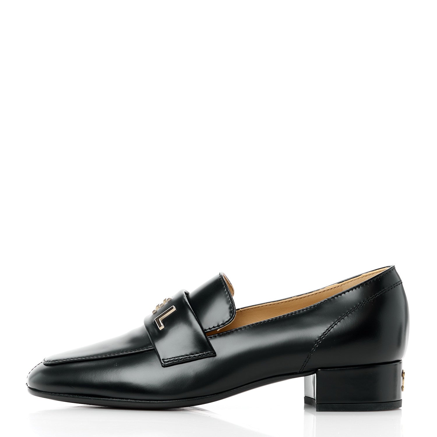 Chanel Shiny Calfskin Logo Loafers 35 Black 1 of 11