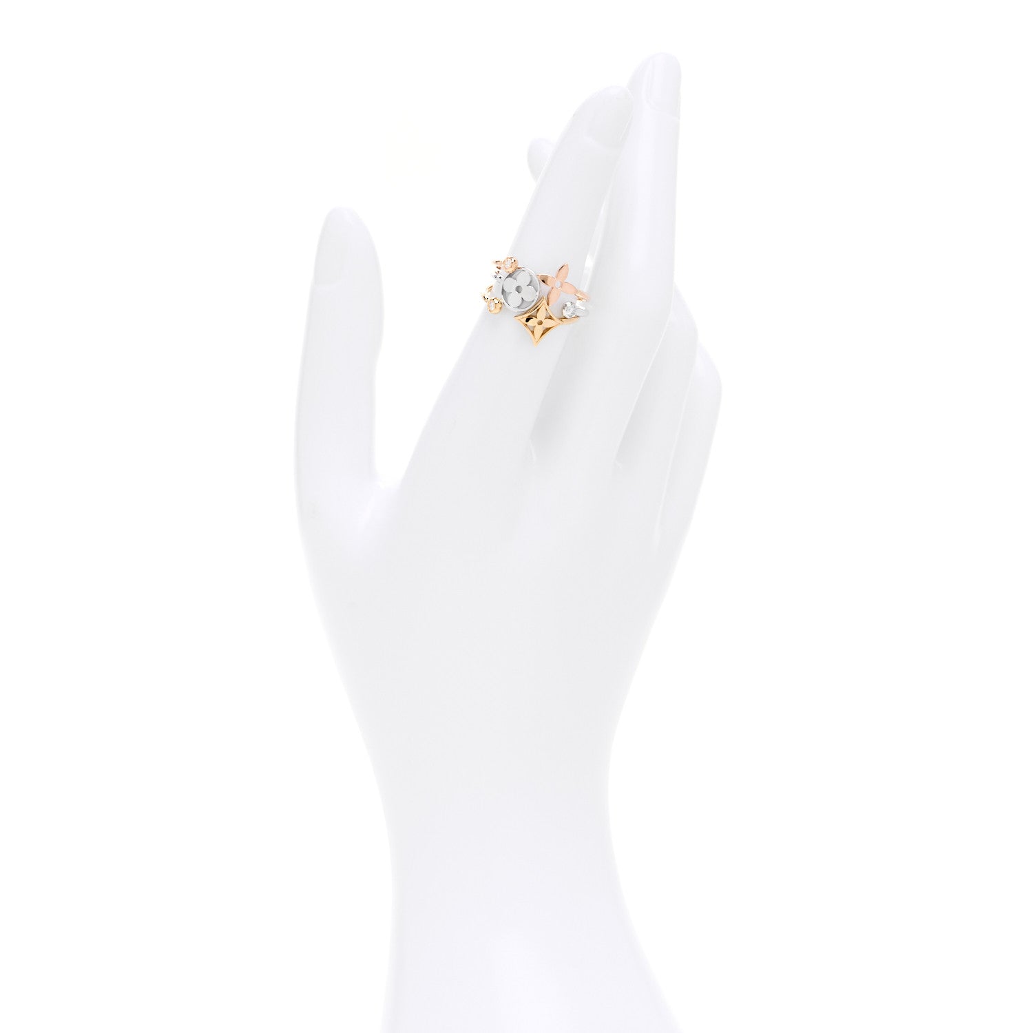 Louis Vuitton 18K Yellow Pink White Gold Diamond Idylle Blossom Ring 3 Set 53 6.5 2 of 5