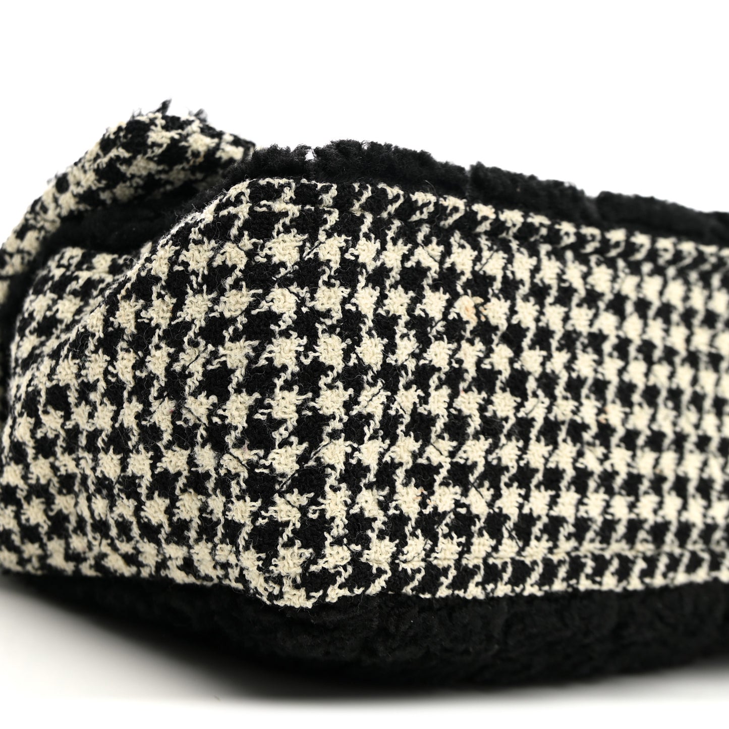 Shearling Sheepskin Tweed Quilted Single Flap Black