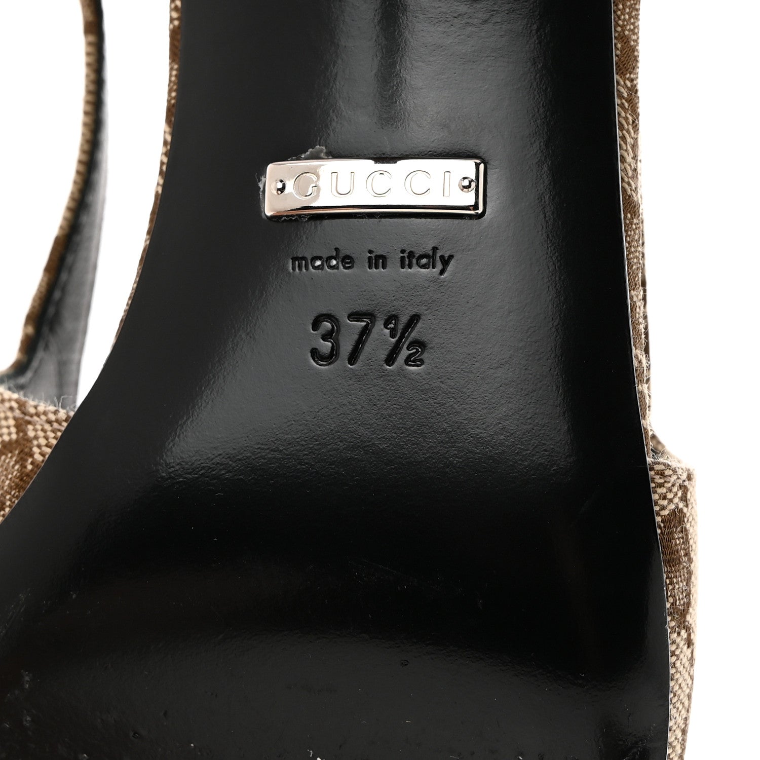 Gucci Monogram Malga Kid Square G 75mm Slingback Pumps 37.5 Beige Ebony New Acero 7 of 7