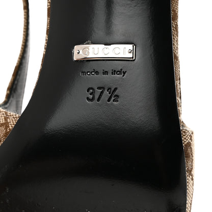 Gucci Monogram Malga Kid Square G 75mm Slingback Pumps 37.5 Beige Ebony New Acero 7 of 7
