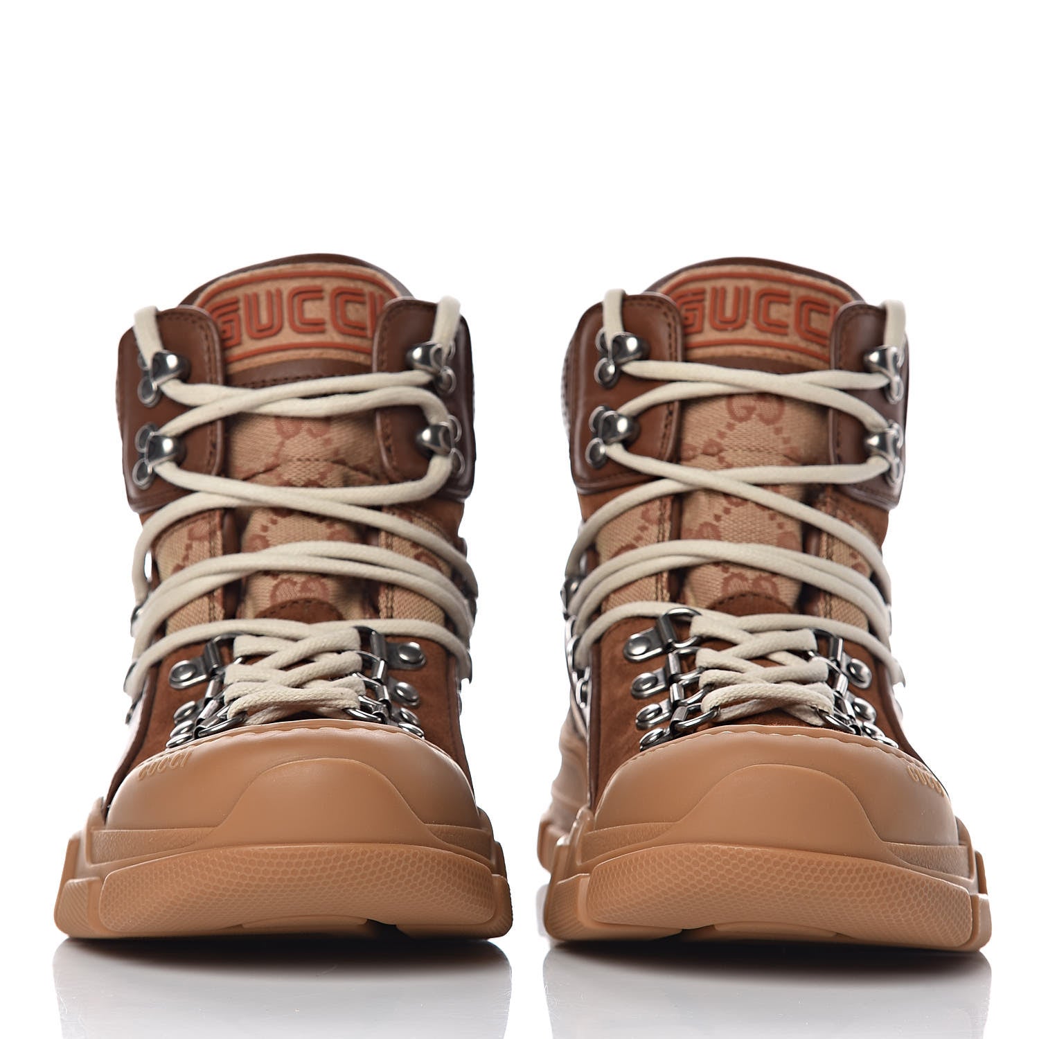 Gucci X SEGA Suede Calfskin GG Monogram Womens Flashtrek High-Top Sneakers 36 New Cuir Beige Ruggine 2 of 9