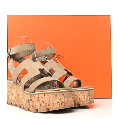 Hermes Suede Goatskin Havane 30 Wedge Sandals 36 Beige Argile 9 of 9