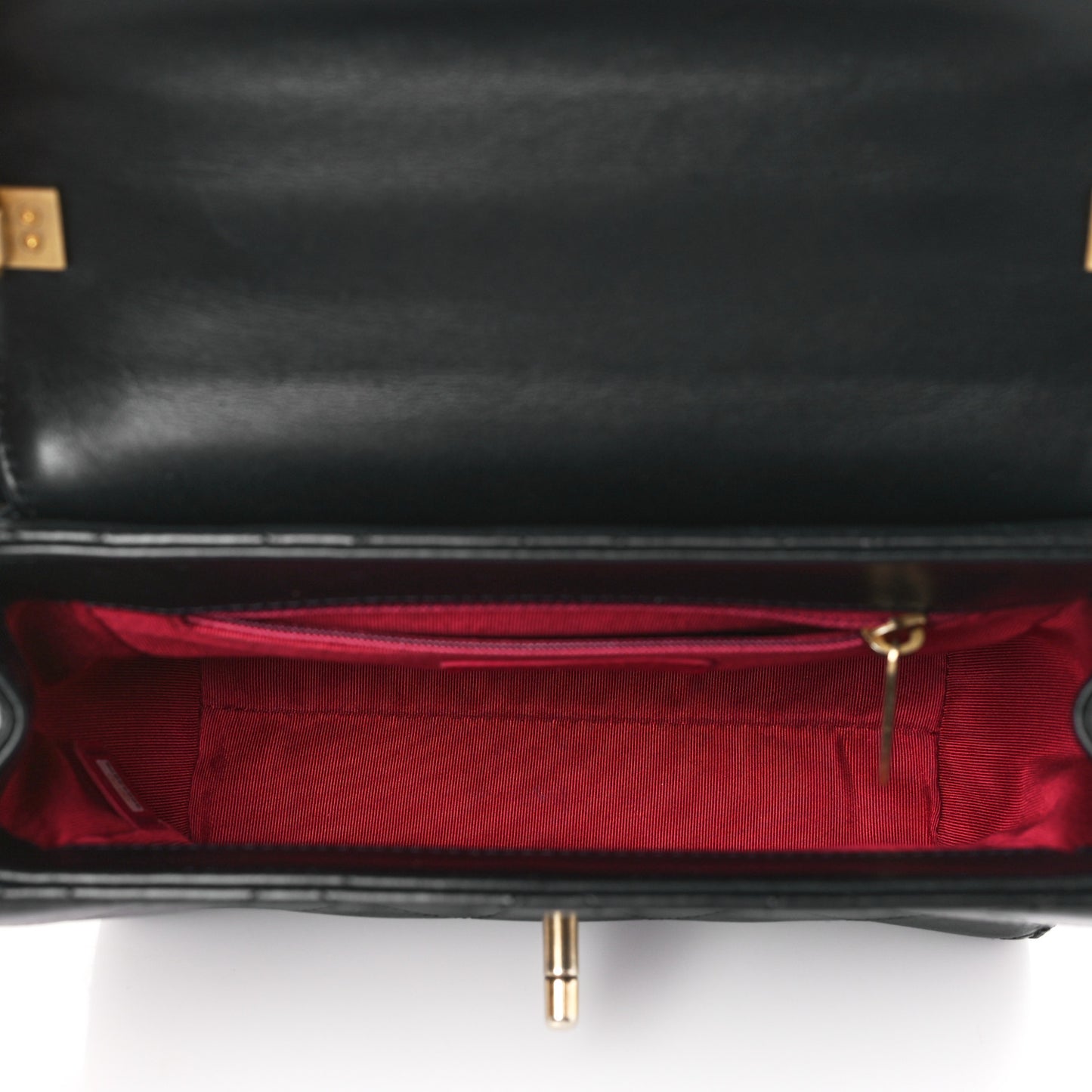 Lambskin Stitched Pearl Logo Top Handle Flap Black