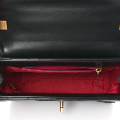Chanel Lambskin Stitched Pearl Logo Top Handle Flap Black 5 of 10