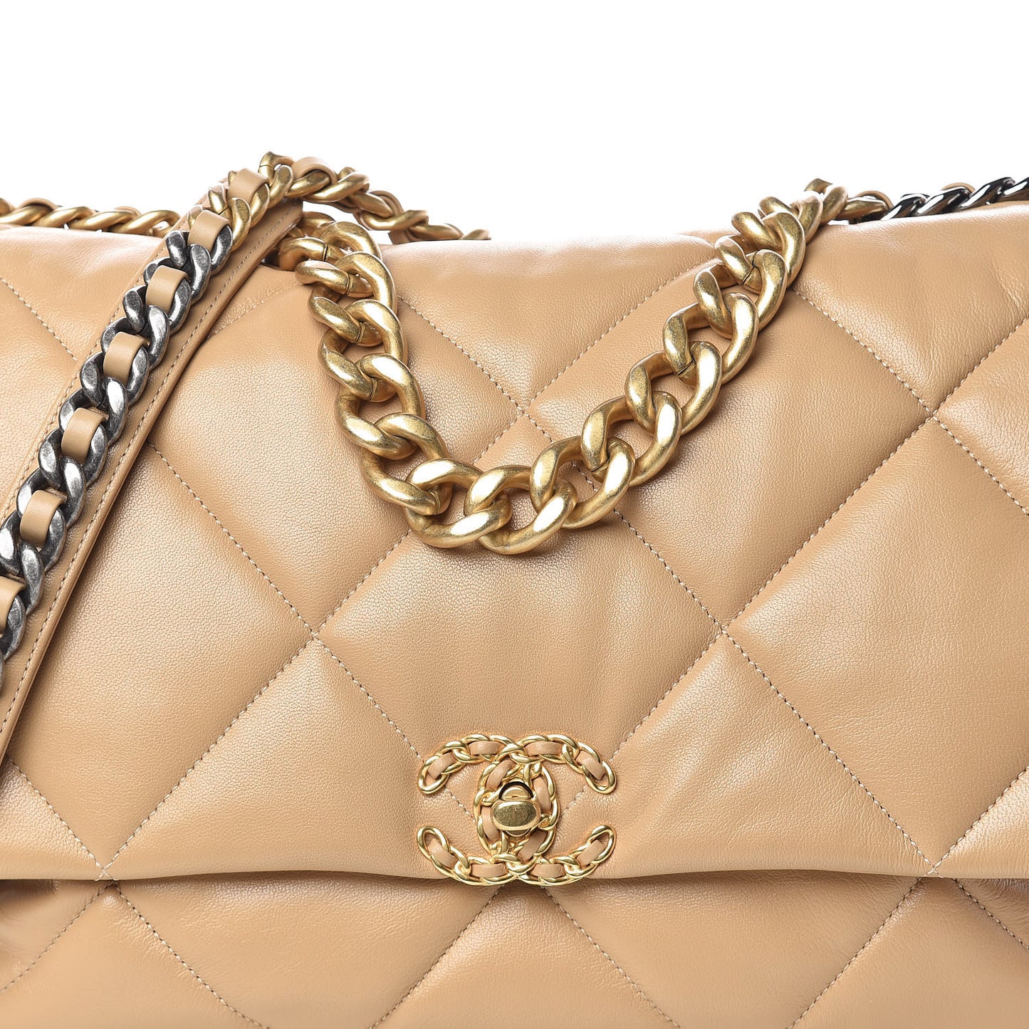 Lambskin Quilted Maxi 19 Flap Dark Beige