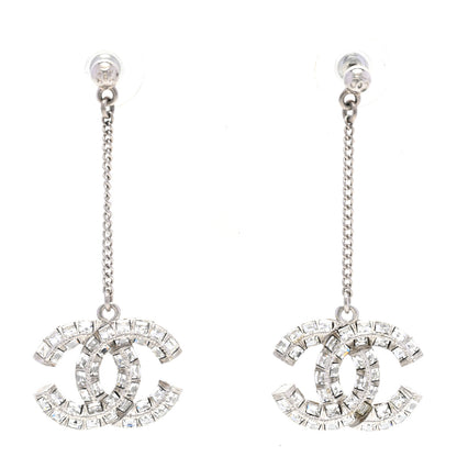 Chanel Baguette Crystal CC Drop Earrings Silver 1 of 4