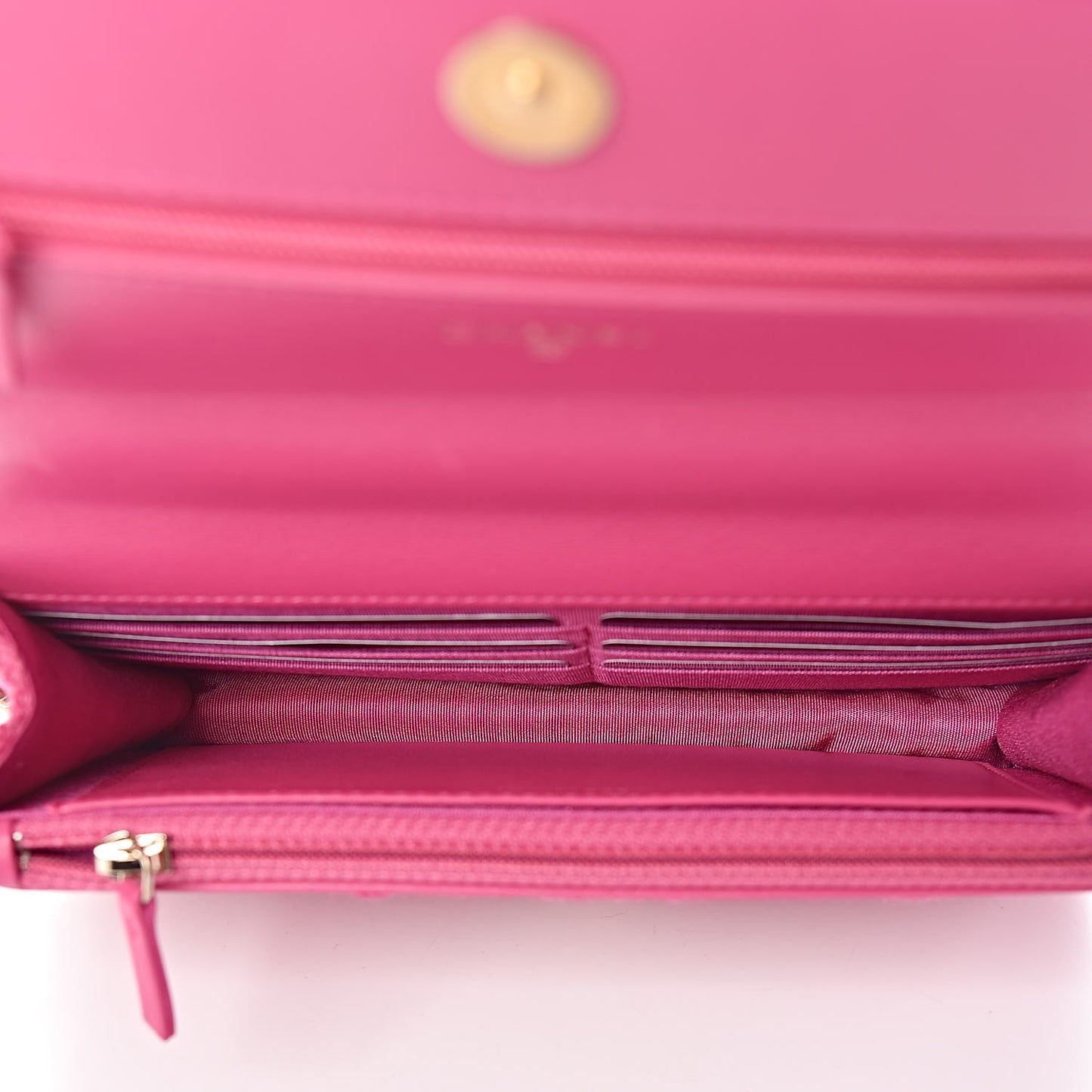 Wool Tweed Lambskin Quilted 19 Wallet On Chain WOC and Coin Purse Fuchsia