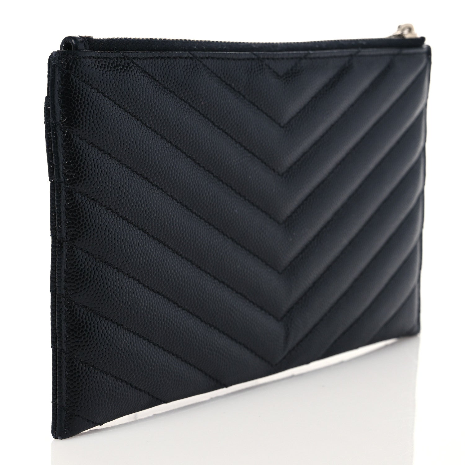 Saint Laurent Grain De Poudre Chevron Monogram Bill Pouch Black 3 of 7