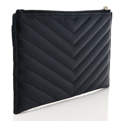 Saint Laurent Grain De Poudre Chevron Monogram Bill Pouch Black 3 of 7