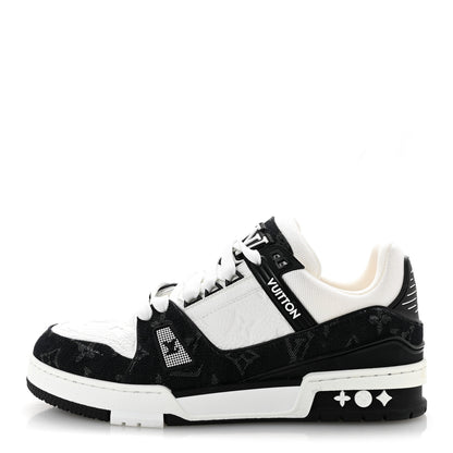Louis Vuitton Calfskin Monogram Denim Womens LV Trainer Sneakers 39 Black 1 of 8