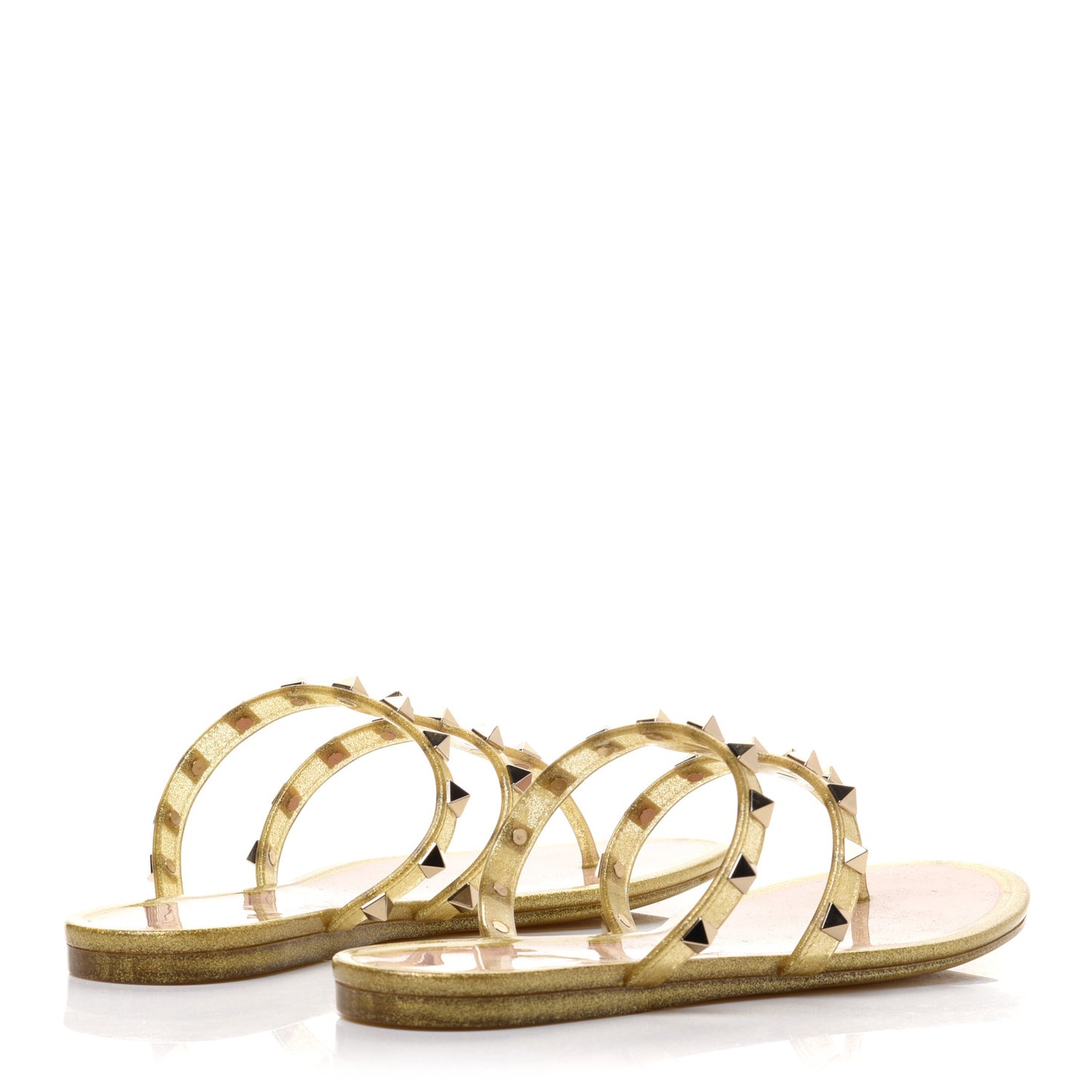 PVC Jelly Glitter Rockstud Caged Flat Thong Sandals 37 Oro