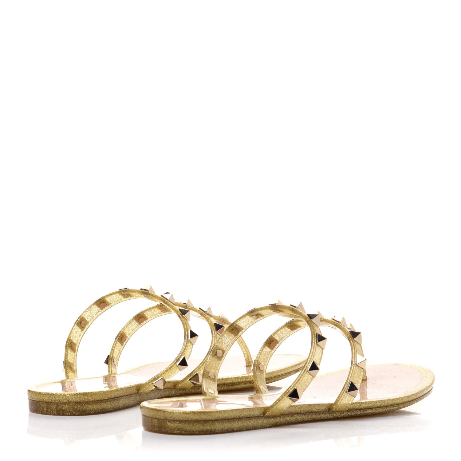 Valentino Garavani PVC Jelly Glitter Rockstud Caged Flat Thong Sandals 37 Oro 4 of 8