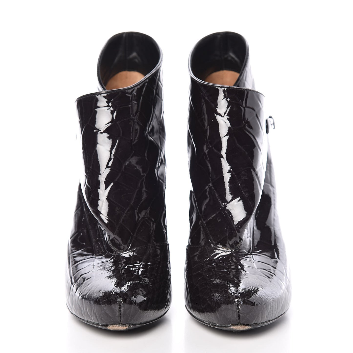 Crocodile Embossed Patent Calfskin Delft Cornelia Ankle Boots 38 Black