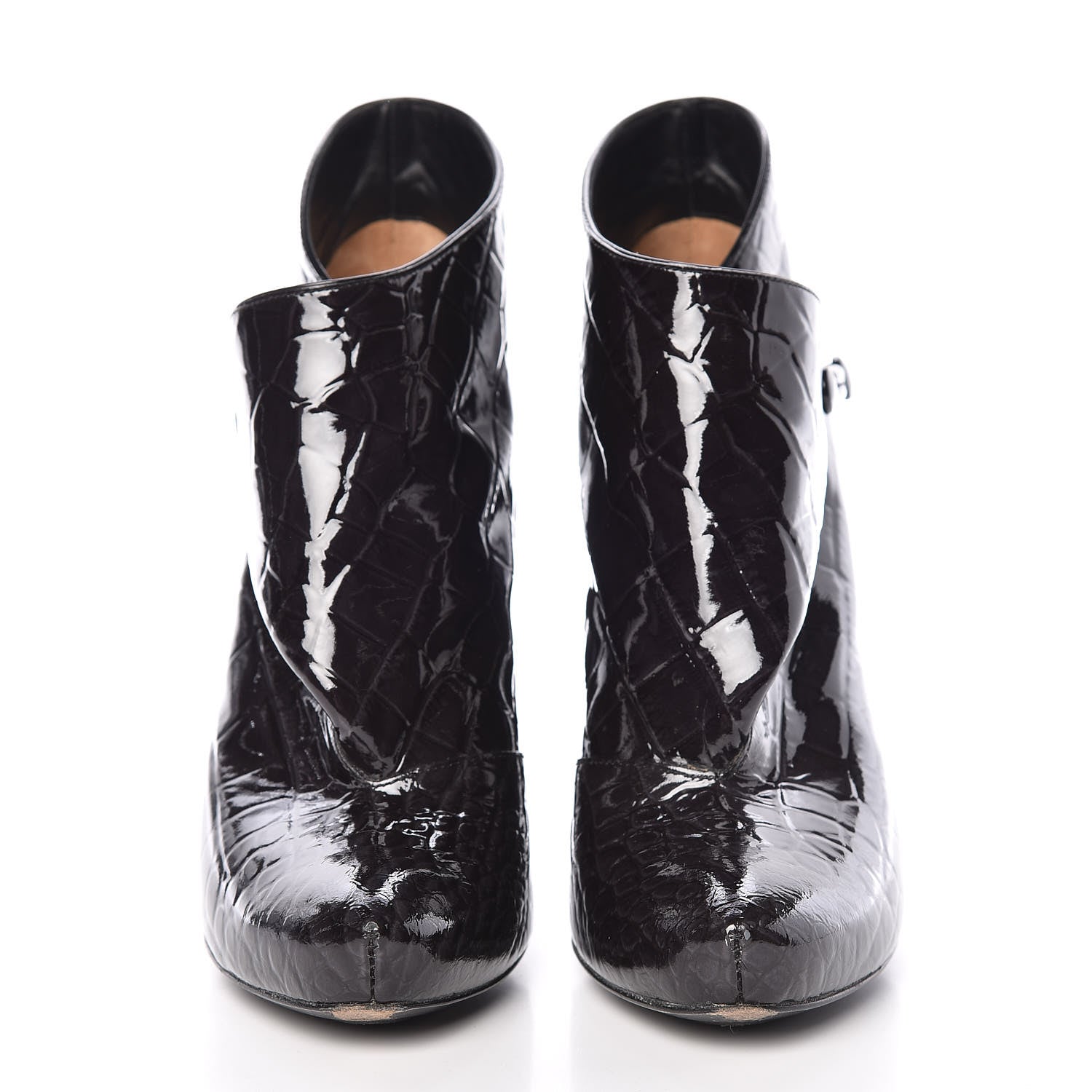 Louis Vuitton Crocodile Embossed Patent Calfskin Delft Cornelia Ankle Boots 38 Black 2 of 15
