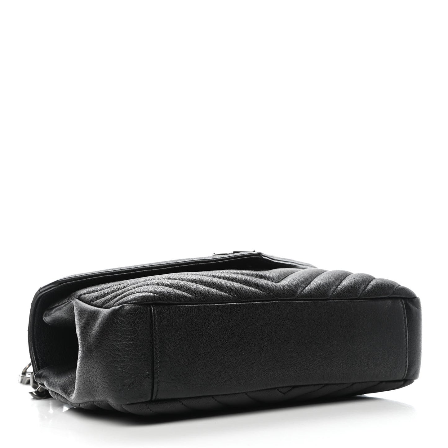 Sheepskin Matelasse Chevron Monogram Medium College Bag Black