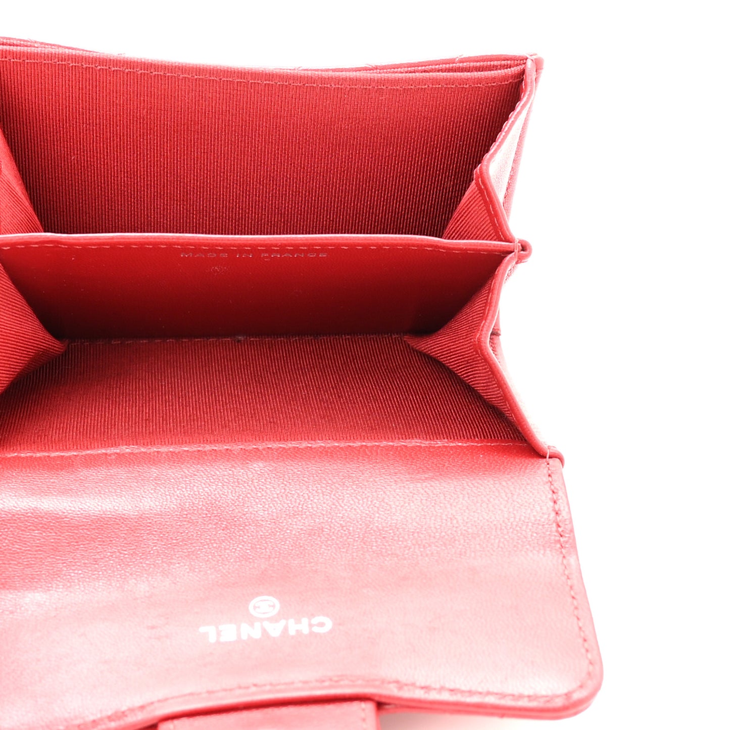 Lambskin Quilted Flap Card Holder Wallet Red