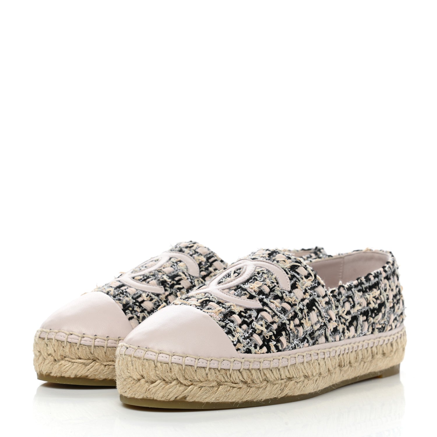 Chanel Tweed Lambskin CC Espadrilles 39 Beige Black Pink 3 of 8