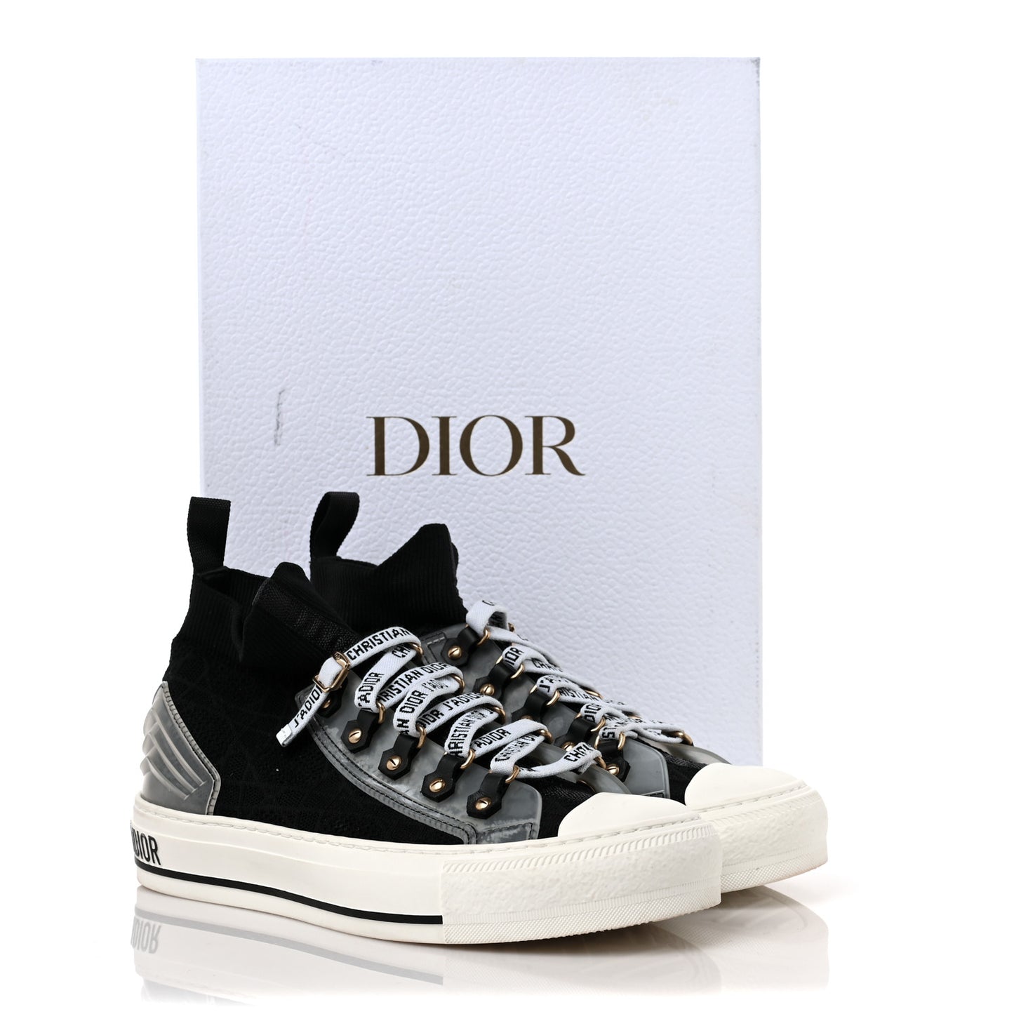 Technical Knit Calfskin Womens Walk'N'Dior High Top Sneakers 36 Black