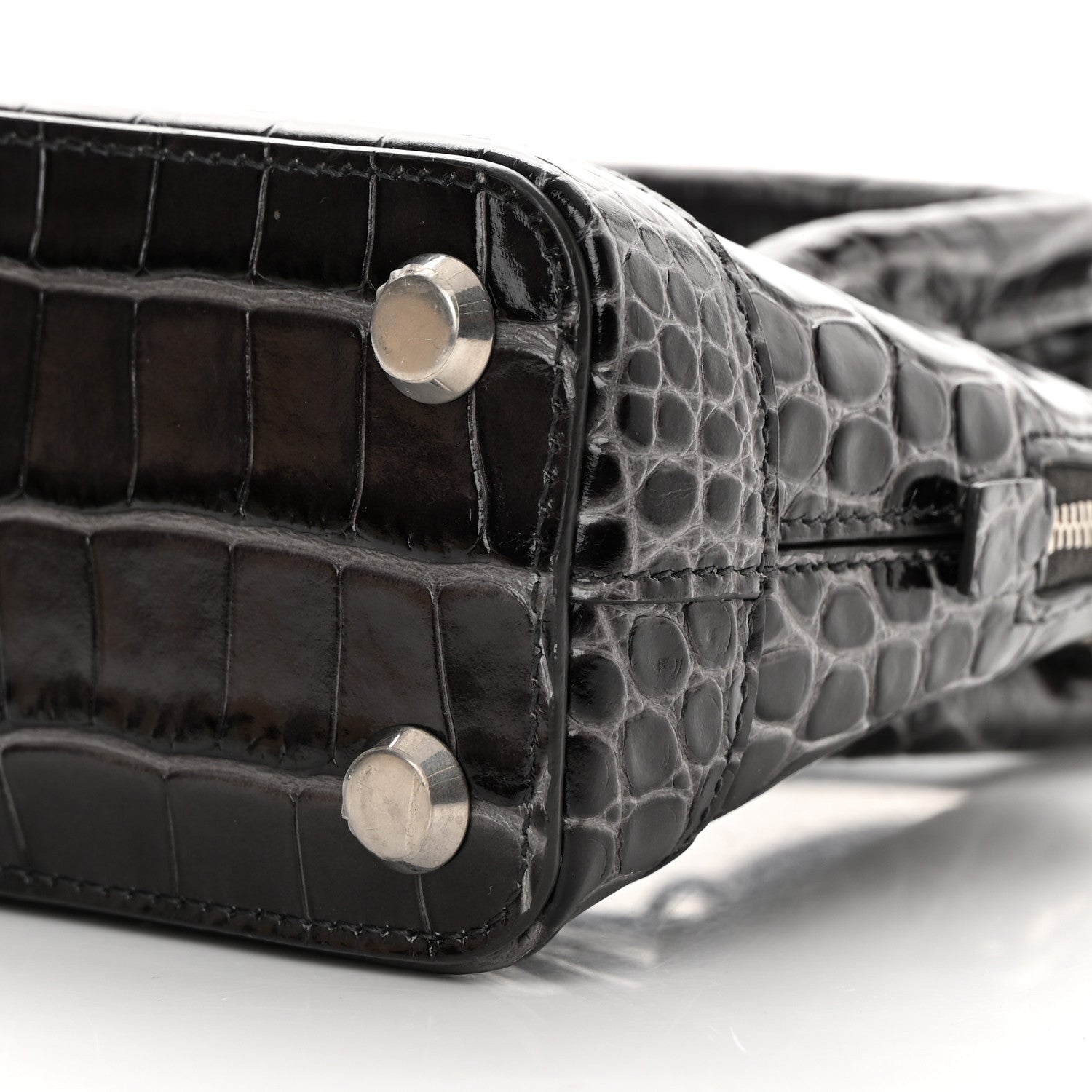 Balenciaga Shiny Calfskin Logo Crocodile Embossed XXS Ville Top Handle Bag Gray 10 of 15