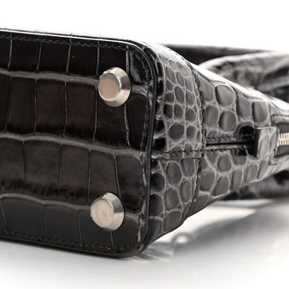 Balenciaga Shiny Calfskin Logo Crocodile Embossed XXS Ville Top Handle Bag Gray 10 of 15
