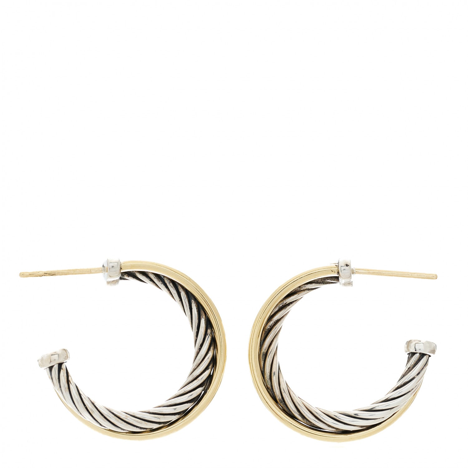 David Yurman Sterling Silver 18K Yellow Gold 23mm Crossover Cable Hoop Earrings 3 of 4