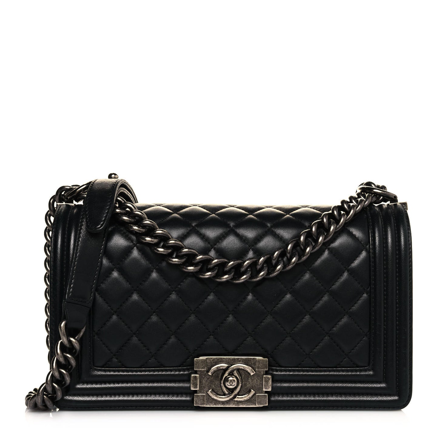 Lambskin Quilted Medium Boy Flap Black
