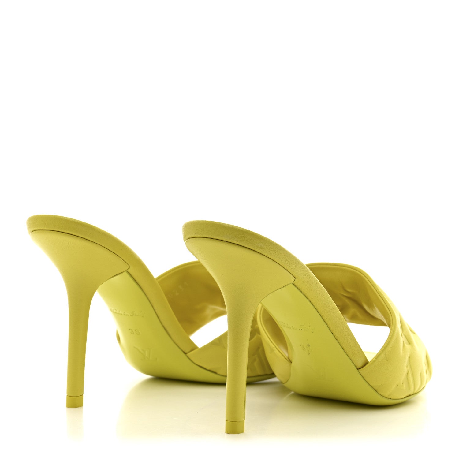 Louis Vuitton Lambskin Embossed Monogram Revival Mules 38 Neon Yellow 5 of 10