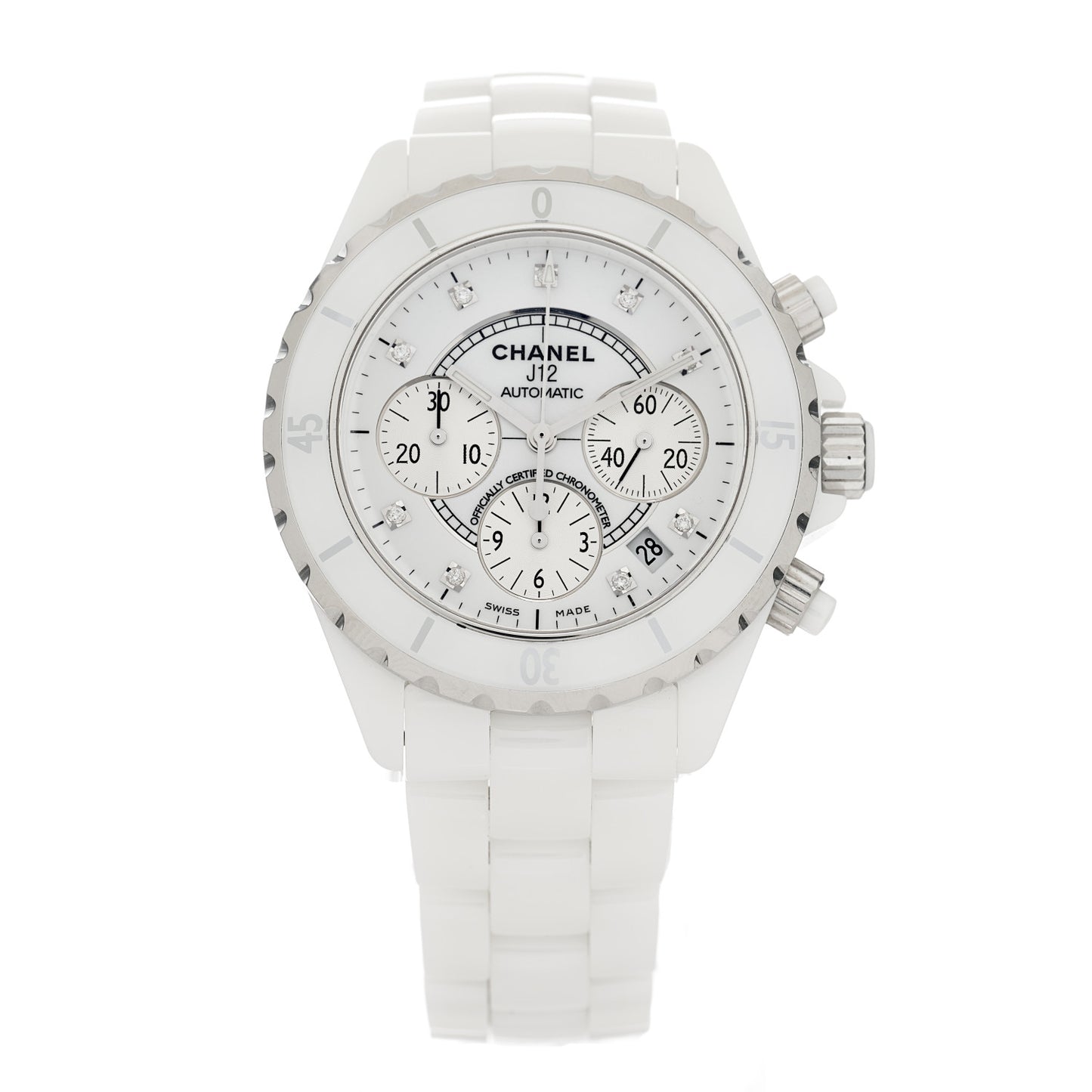 Stainless Steel Ceramic Diamond 41mm J12 Chronograph Automatic Watch White