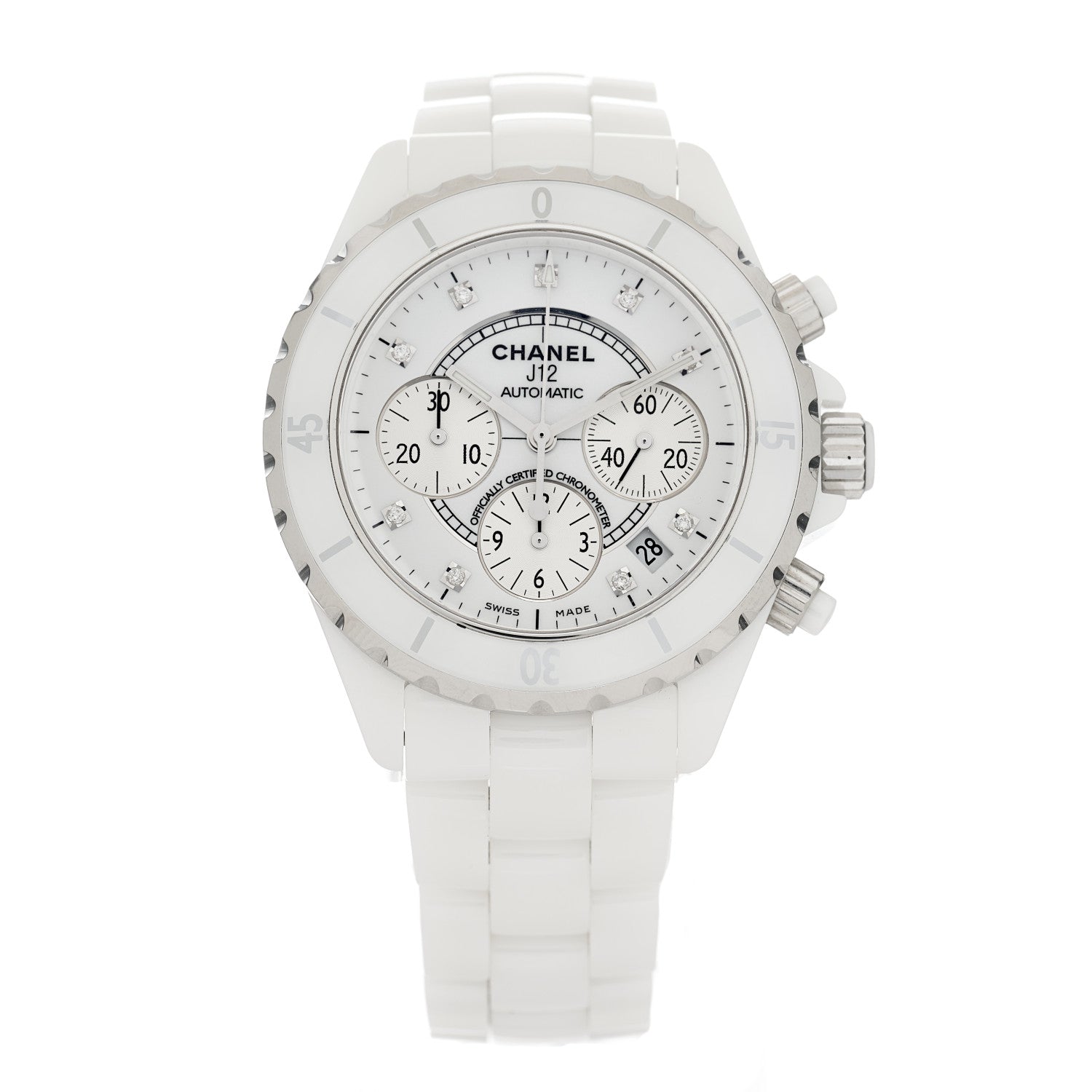 Chanel Stainless Steel Ceramic Diamond 41mm J12 Chronograph Automatic Watch White 1 of 5