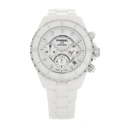 Chanel Stainless Steel Ceramic Diamond 41mm J12 Chronograph Automatic Watch White 1 of 5