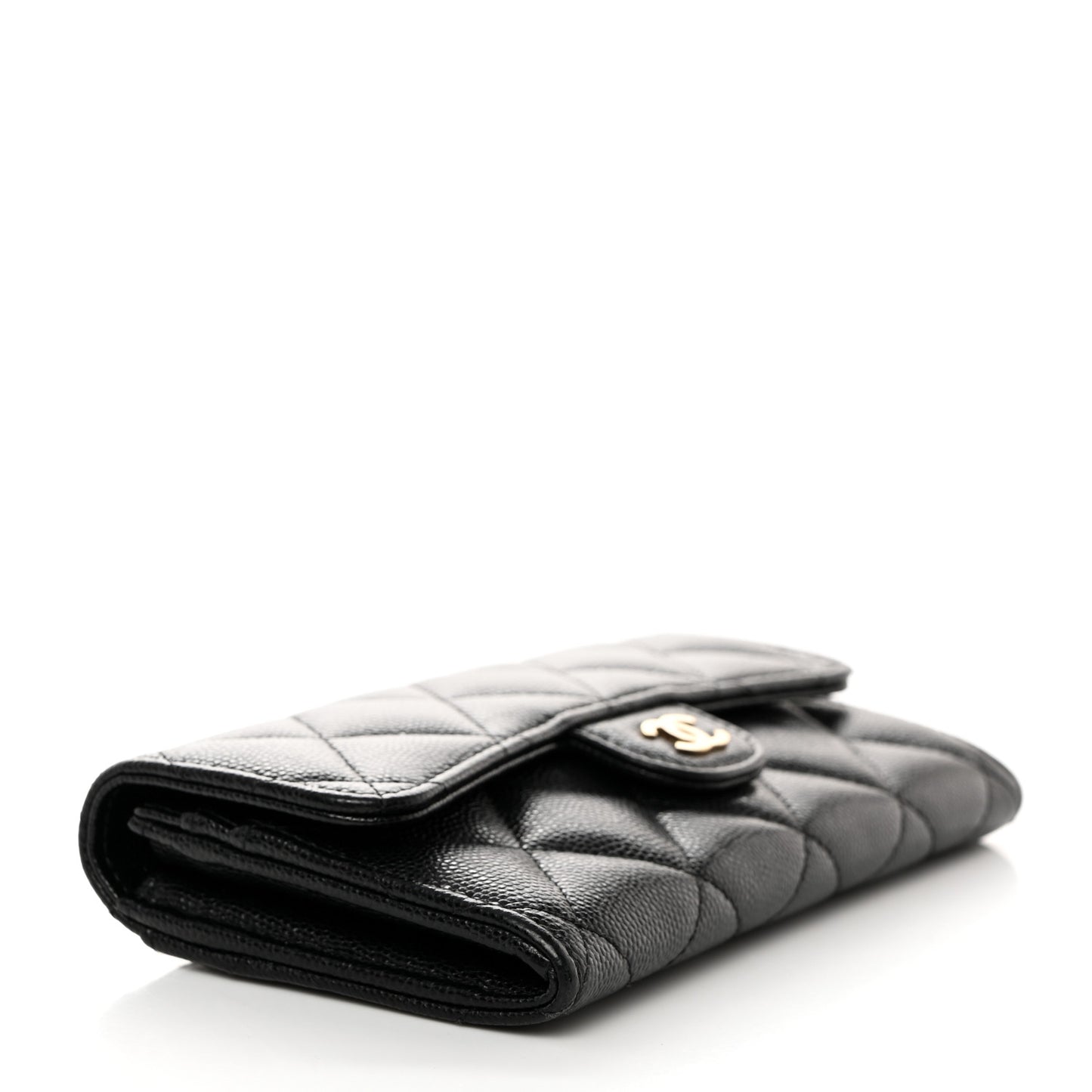 Caviar Quilted Medium Gusset Flap Wallet Black