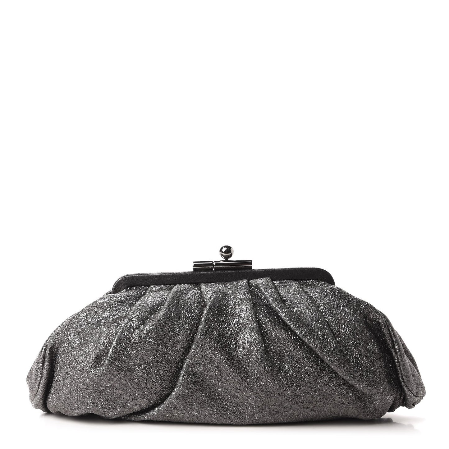 Metallic Crackled Calfskin Monte Carlo Clutch Dark Silver