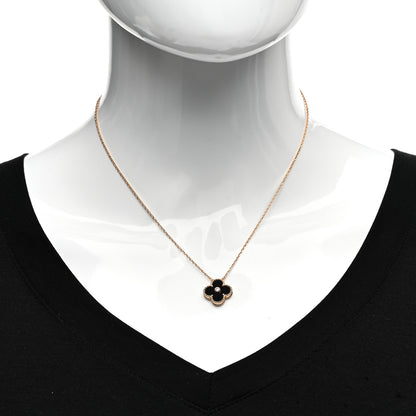 Van Cleef & Arpels 18K Rose Gold Diamond Black Onyx Vintage Alhambra Pendant Necklace 2 of 5